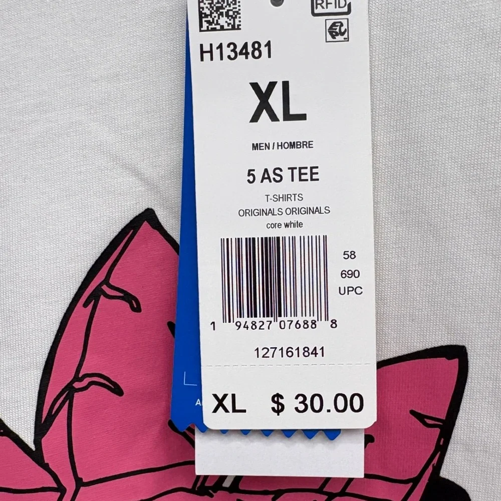 Adidas Originals 5 AS Tee Core White Graphic Trefoil T-Shirt H13481 XL Aqua Pink